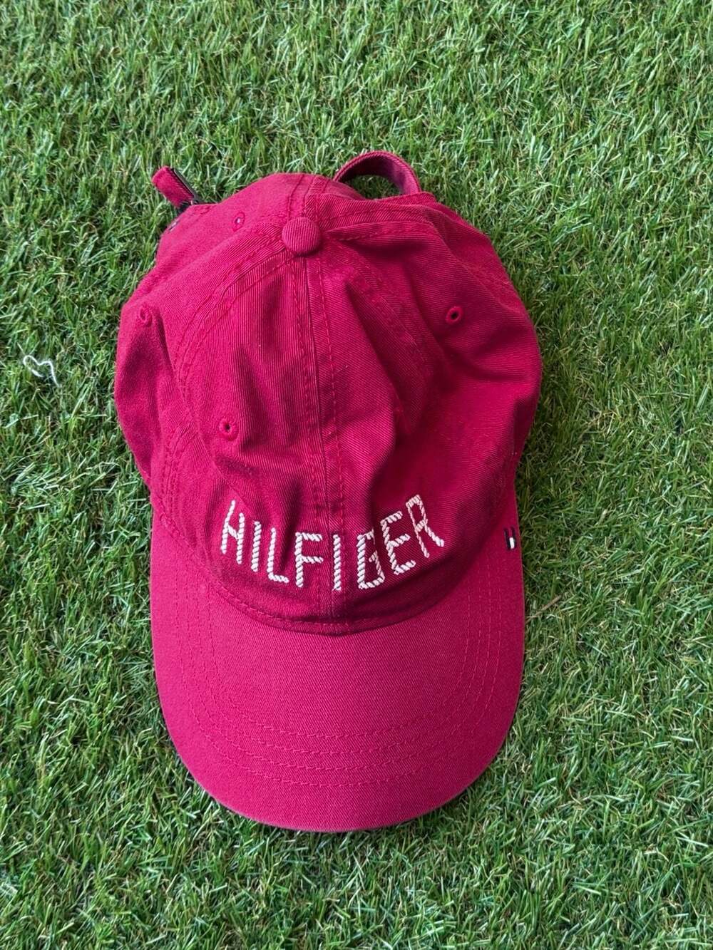 Vintage Tommy Hilfiger Red Embroidered Logo Strapback Baseball Hat